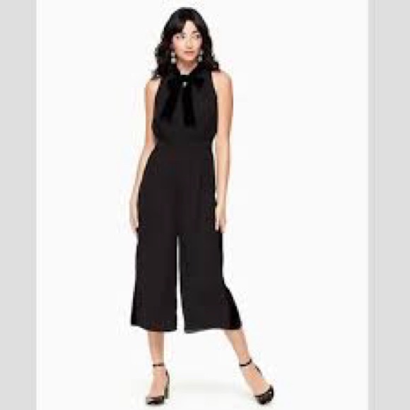 KATE SPADE jumpsuit! Black with velvet bow tie and straps ! Gorgeous - Picture 1 of 12